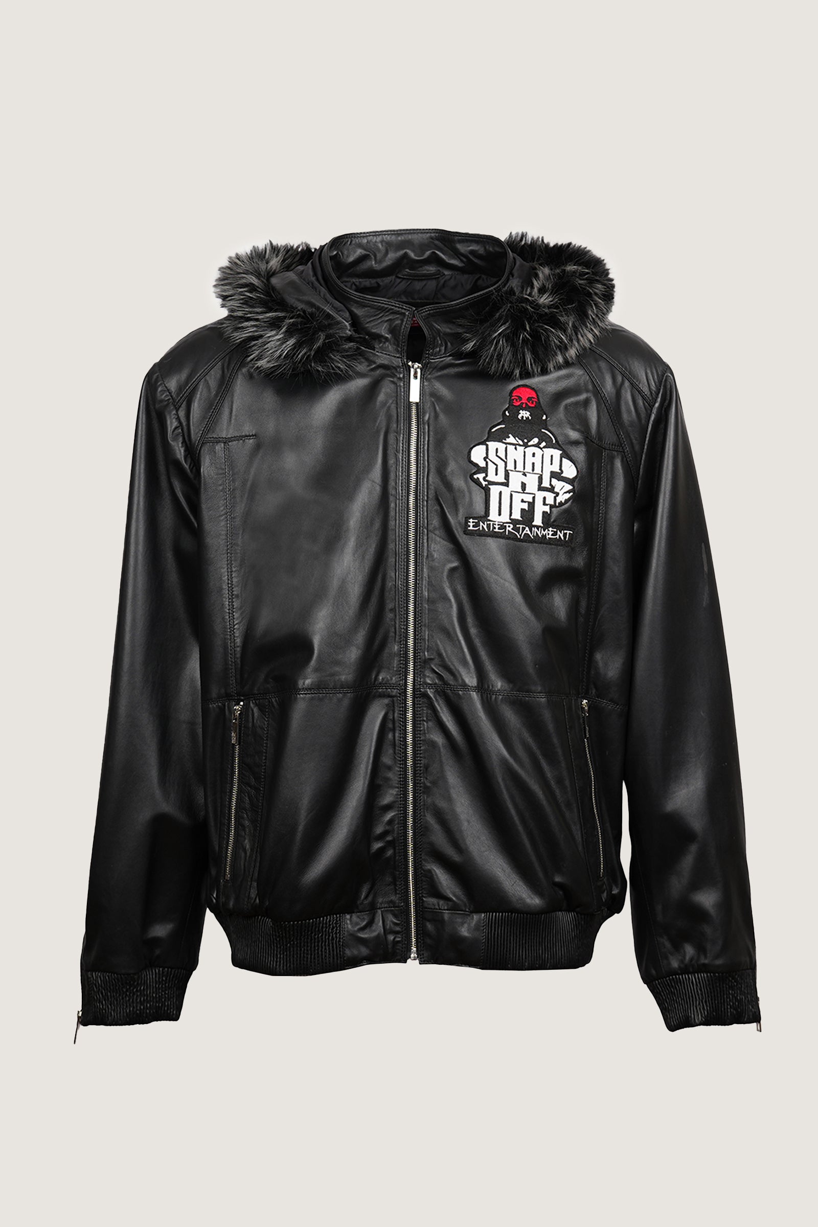 Bomber Leather Jacket With Fur Hoodie | Men