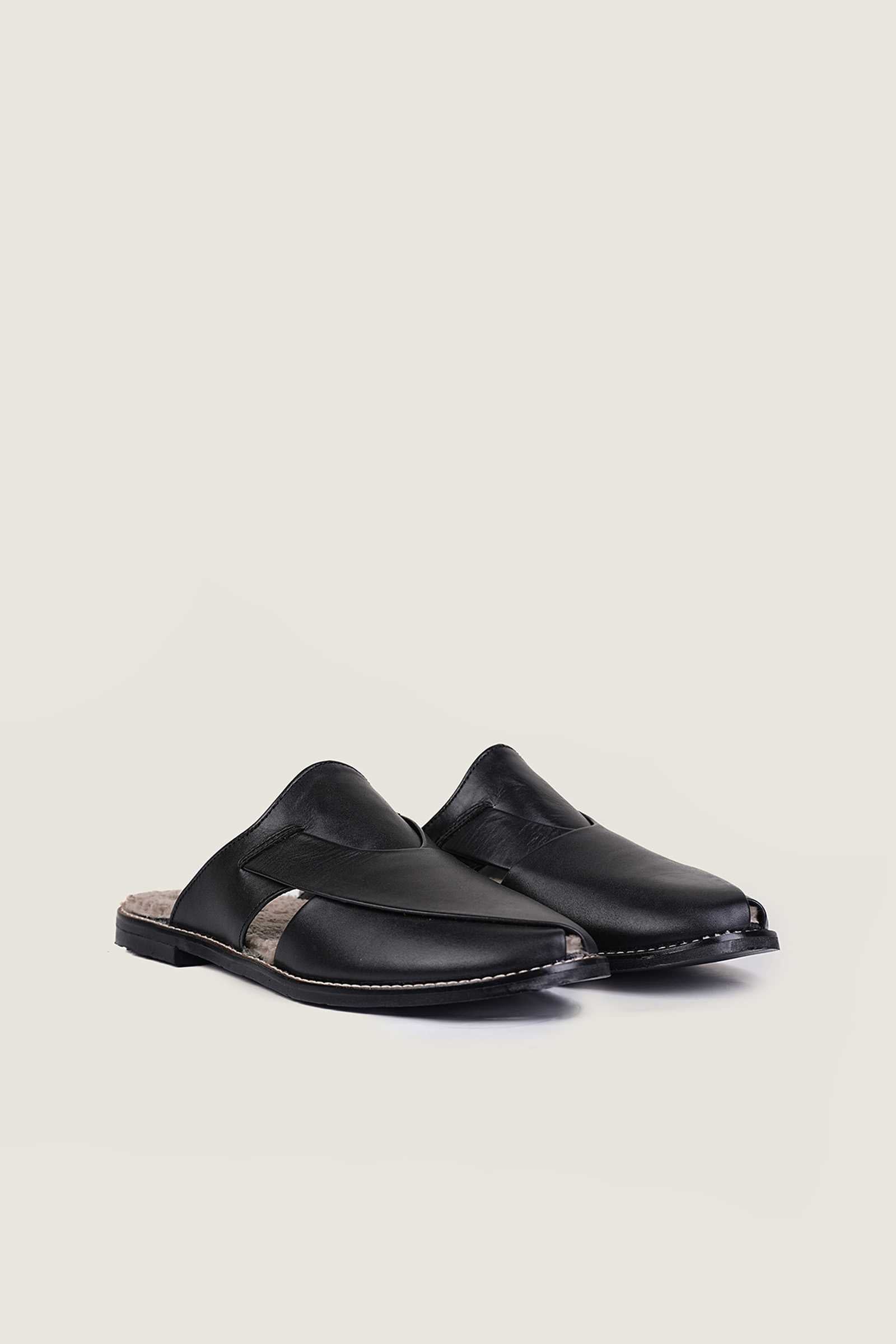 Cozy Black Peshawari Mules with Memory Foam Insole - Handmade in Pakistan