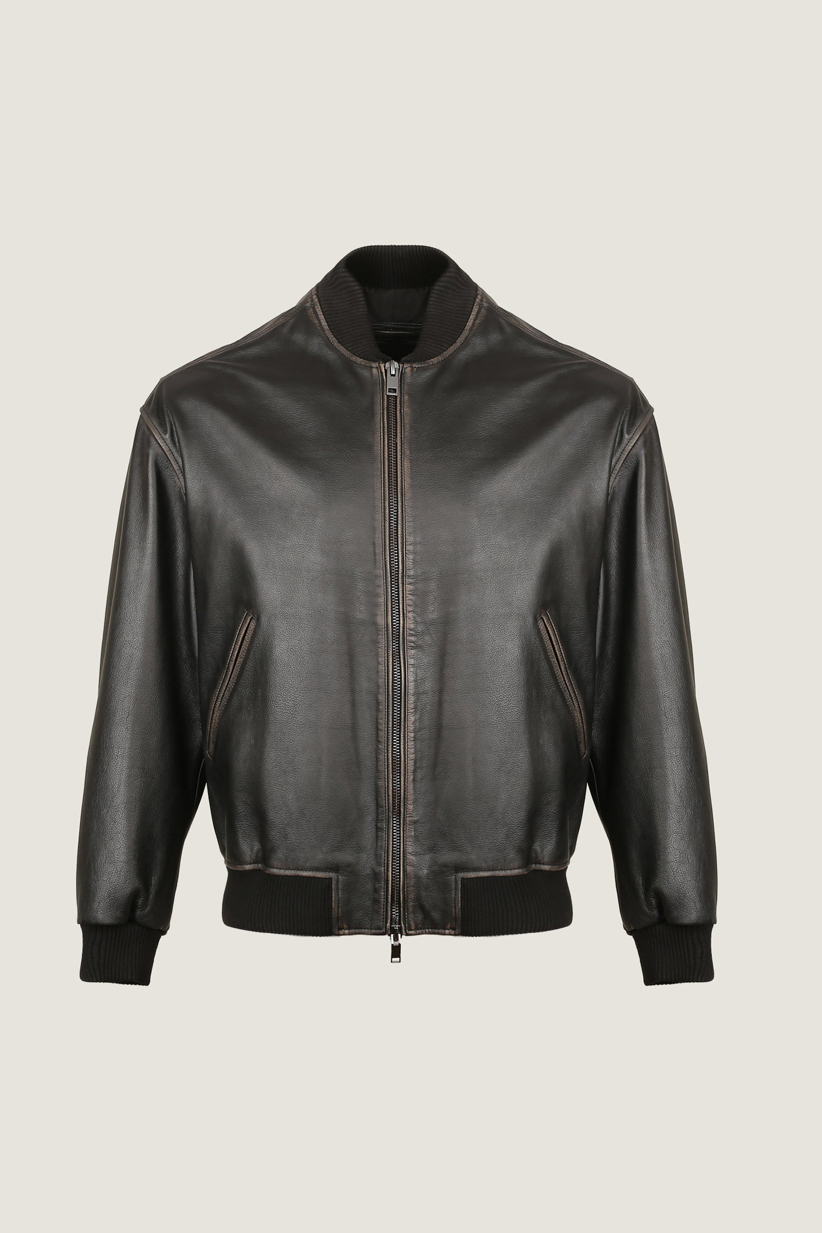 Oversized Bomber Leather Jacket | Men