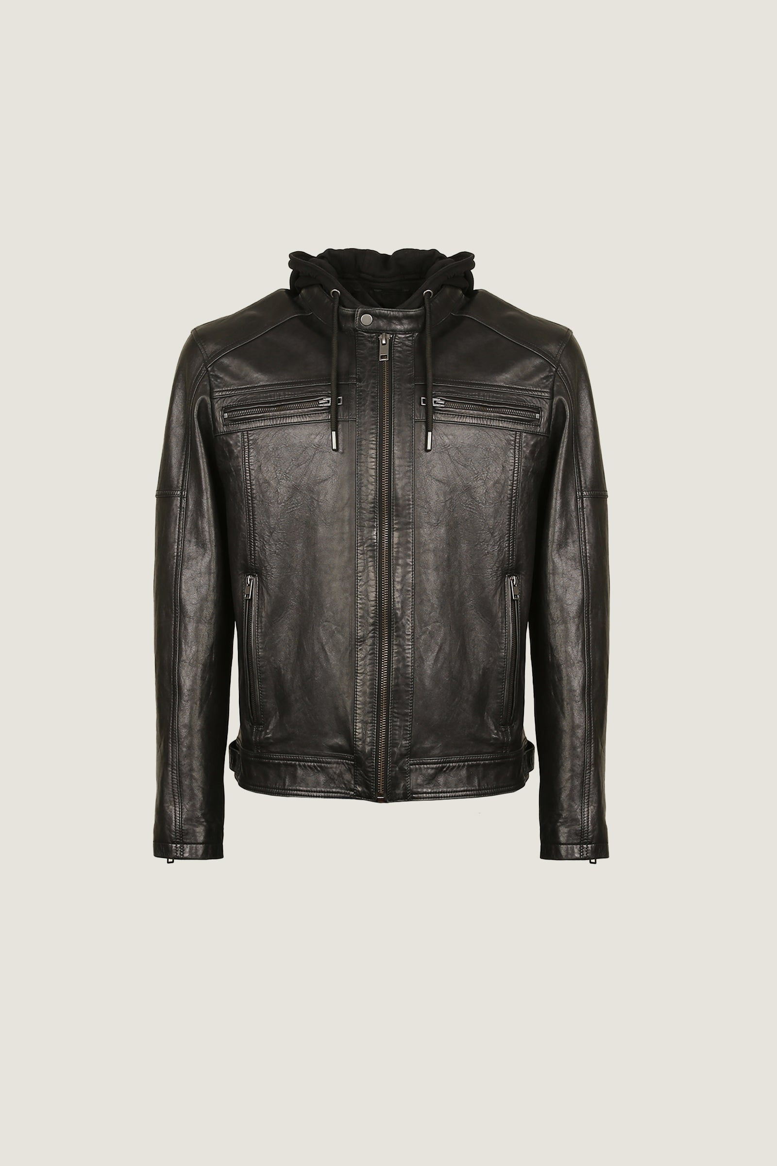 Classic Leather Jacket With Hoodie | Men