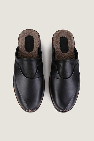 Cozy Black Peshawari Mules with Memory Foam Insole - Handmade in Pakistan