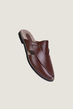 Cozy Bordo Peshawari Mules with Memory Foam Insole - Handmade in Pakistan