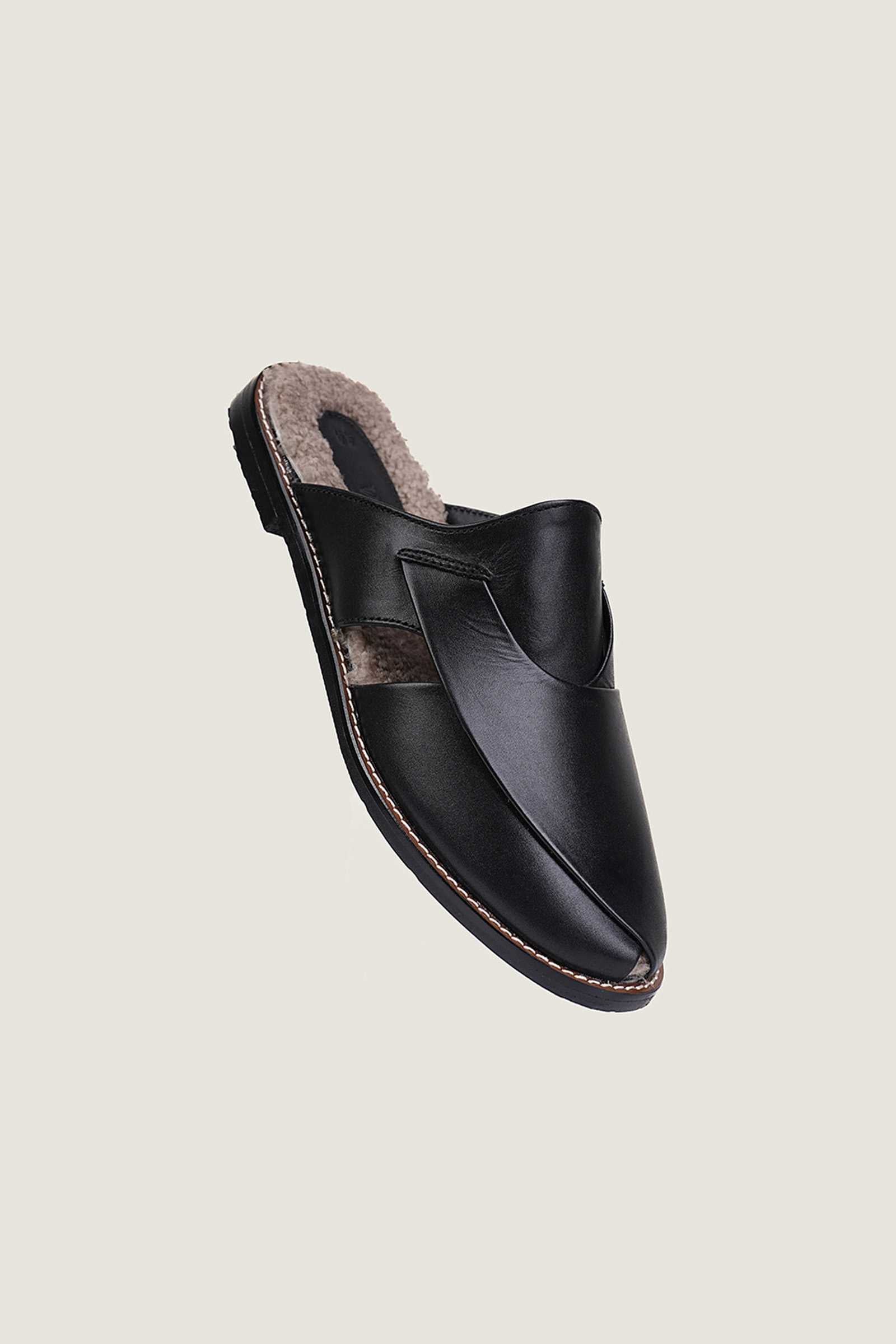 Cozy Black Peshawari Mules with Memory Foam Insole - Handmade in Pakistan