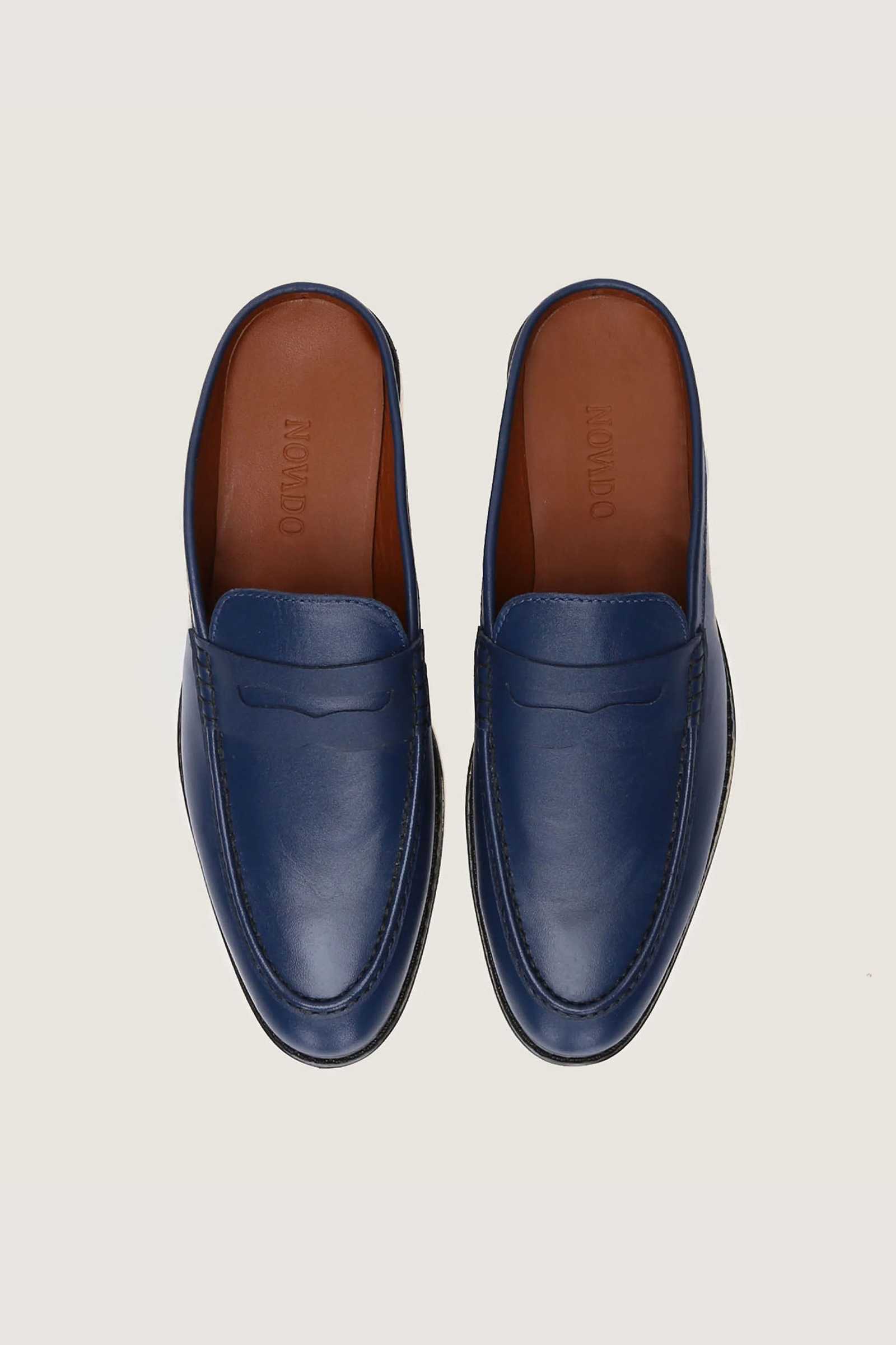 Full Grain Leather Penny Mules with Rubber Sole Novado