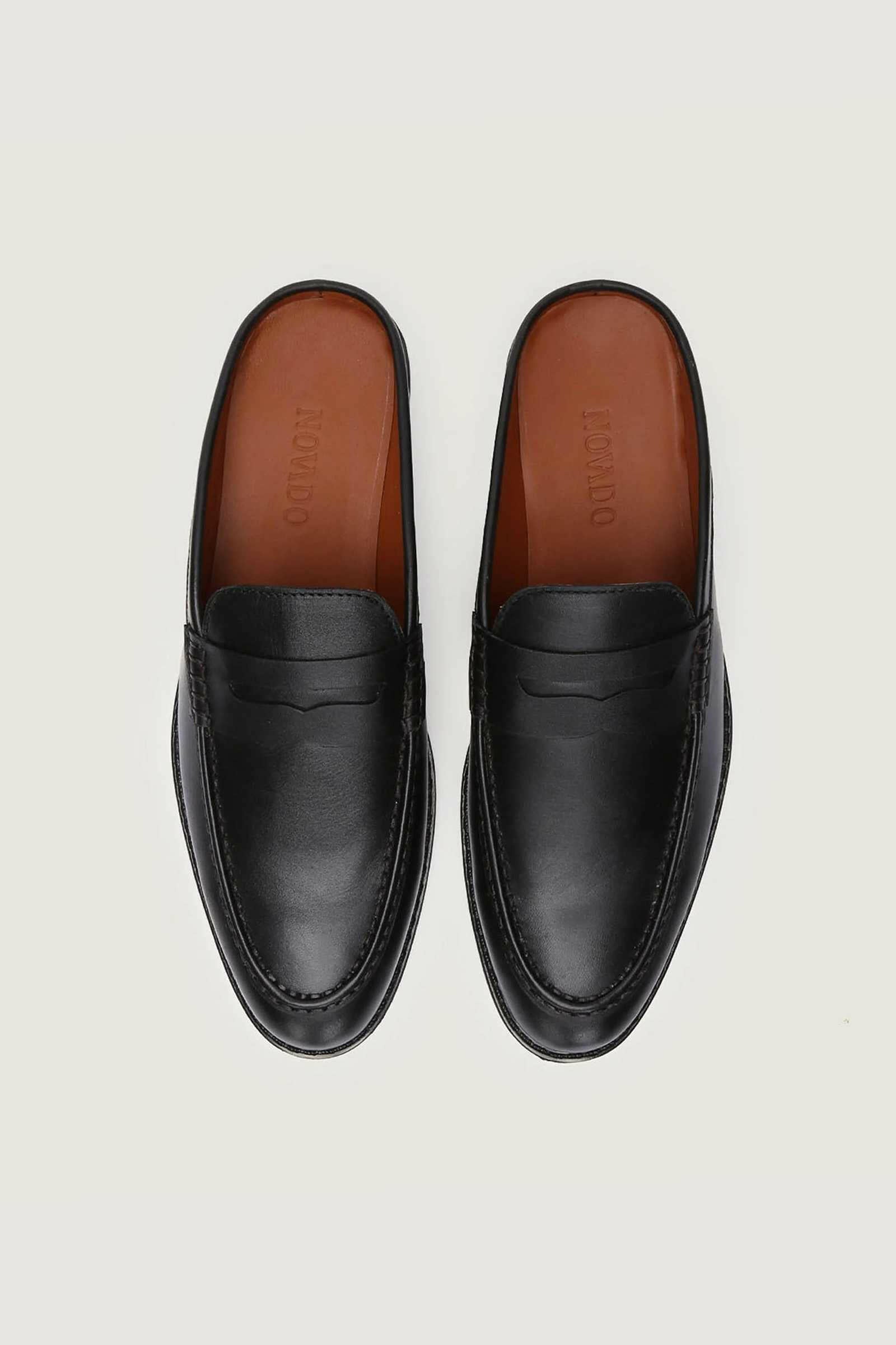 Full Grain Leather Penny Mules with Rubber Sole Novado