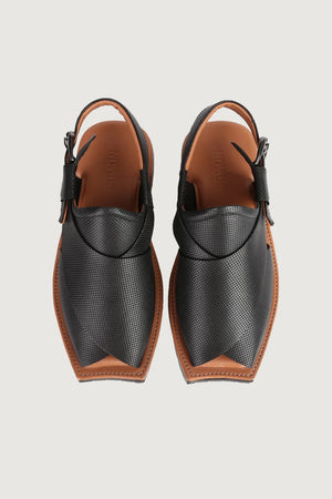 Ghazab Khan Croc Print Luxury Leather Peshawari - Novado - Black