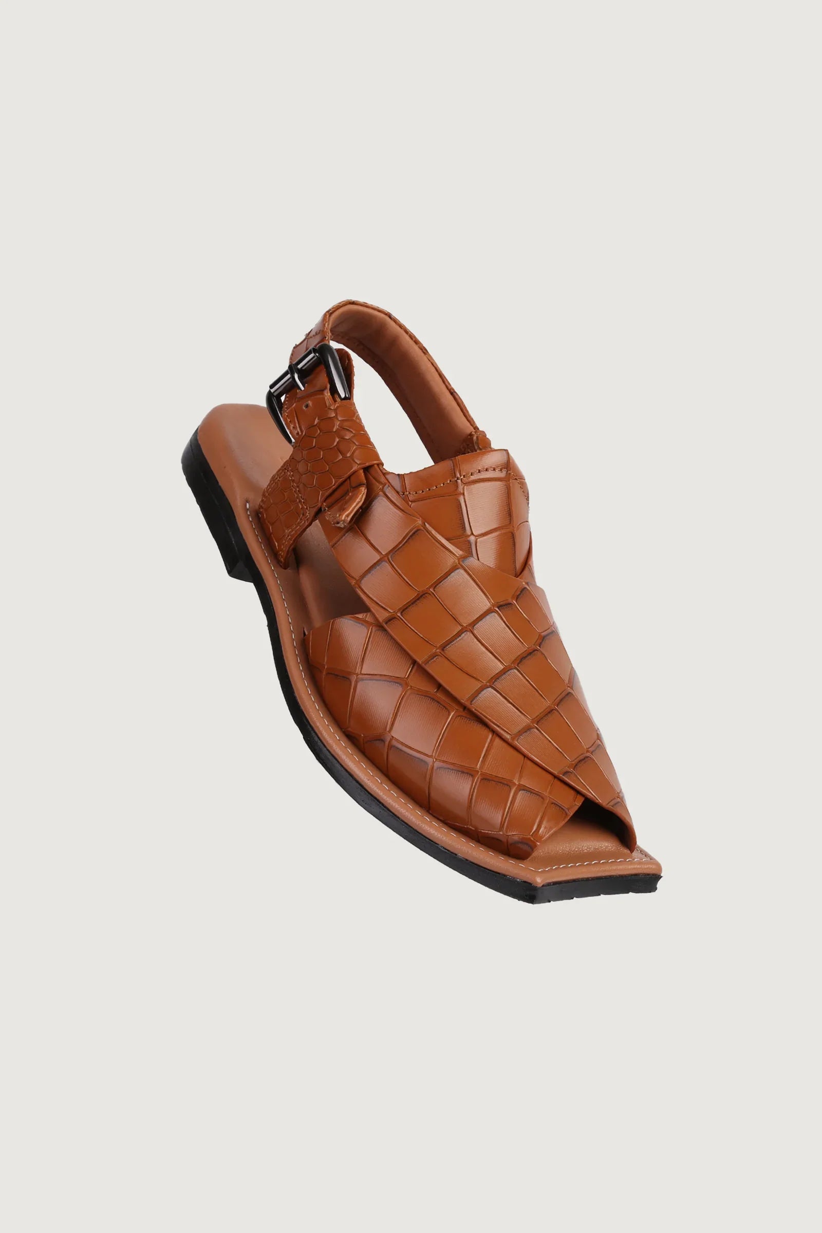 Ghazab Khan Croc Print Luxury Leather Peshawari - Novado - Tan