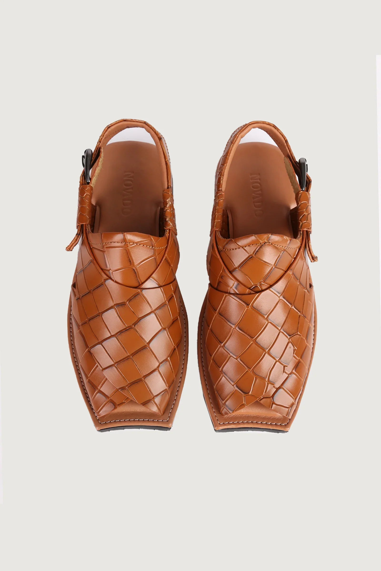 Ghazab Khan Croc Print Luxury Leather Peshawari - Novado - Tan