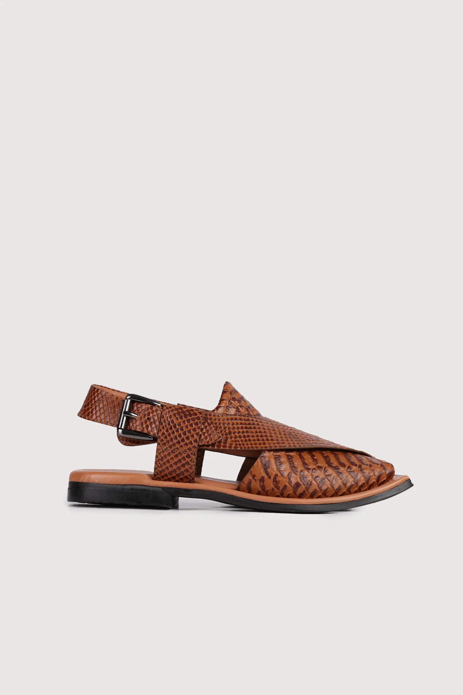 hazab Khan Croc Print Luxury Leather Peshawari - Novado - Tan