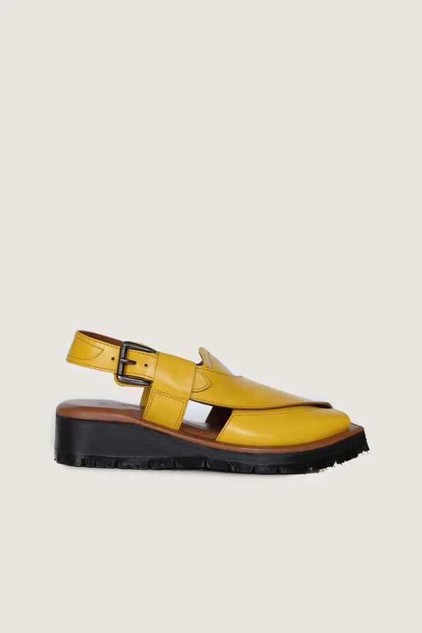 Handmade "Kaptaan Peshawari Chappal" Yellow Buffalo Leather Shoes | Made in Pakistan