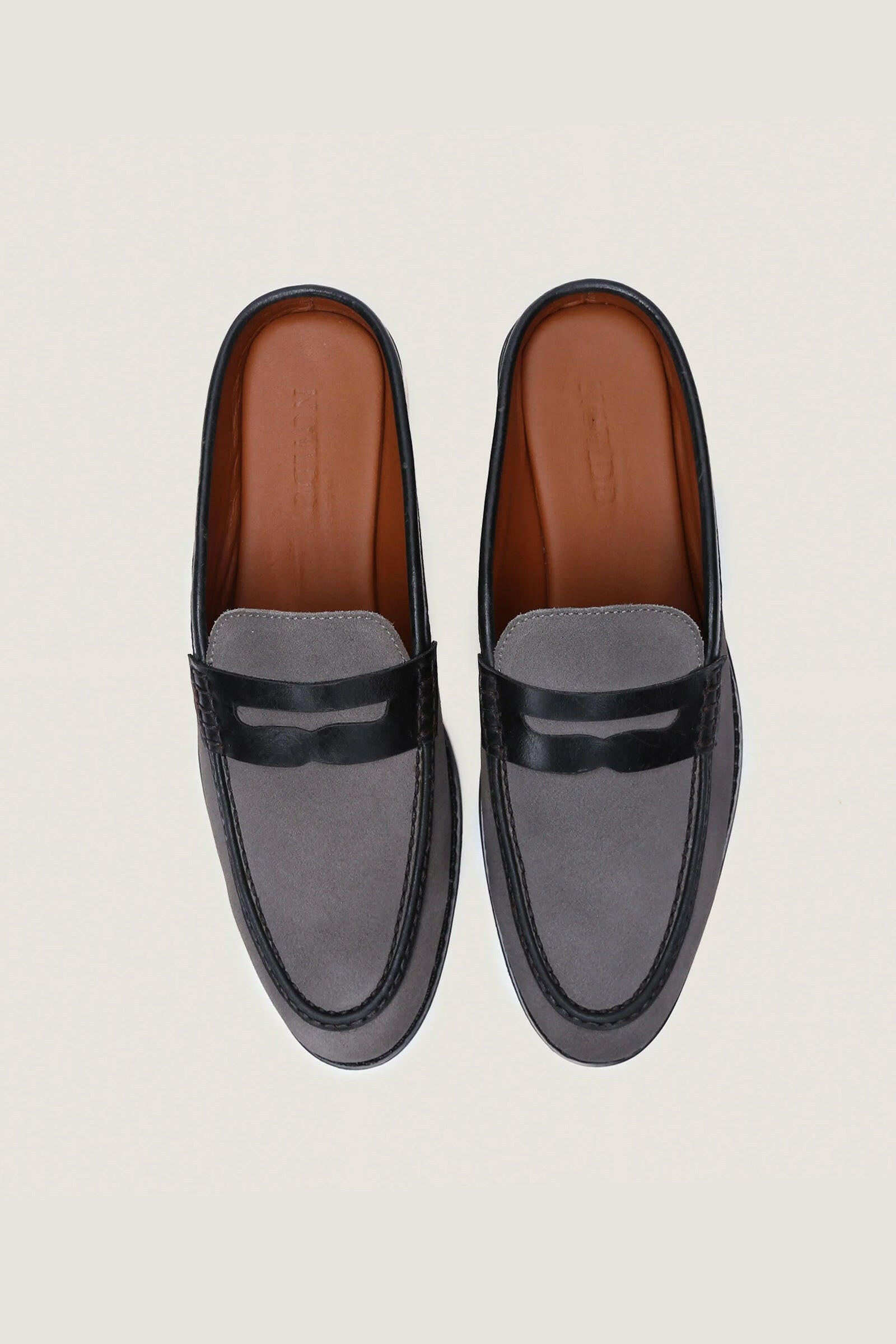 Suede Leather Penny Mules with Rubber Sole Novado