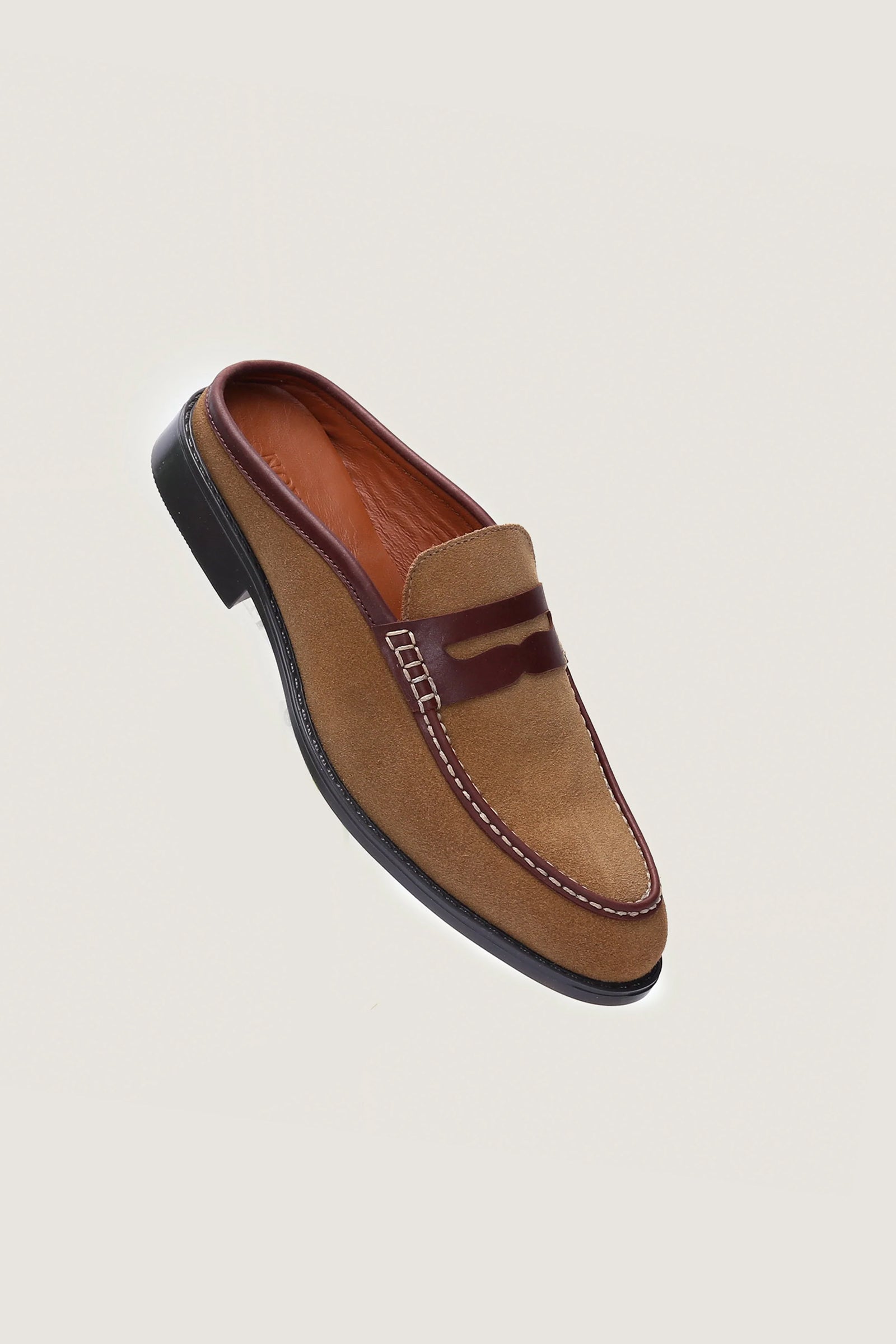 Suede Leather Penny Mules with Rubber Sole Novado