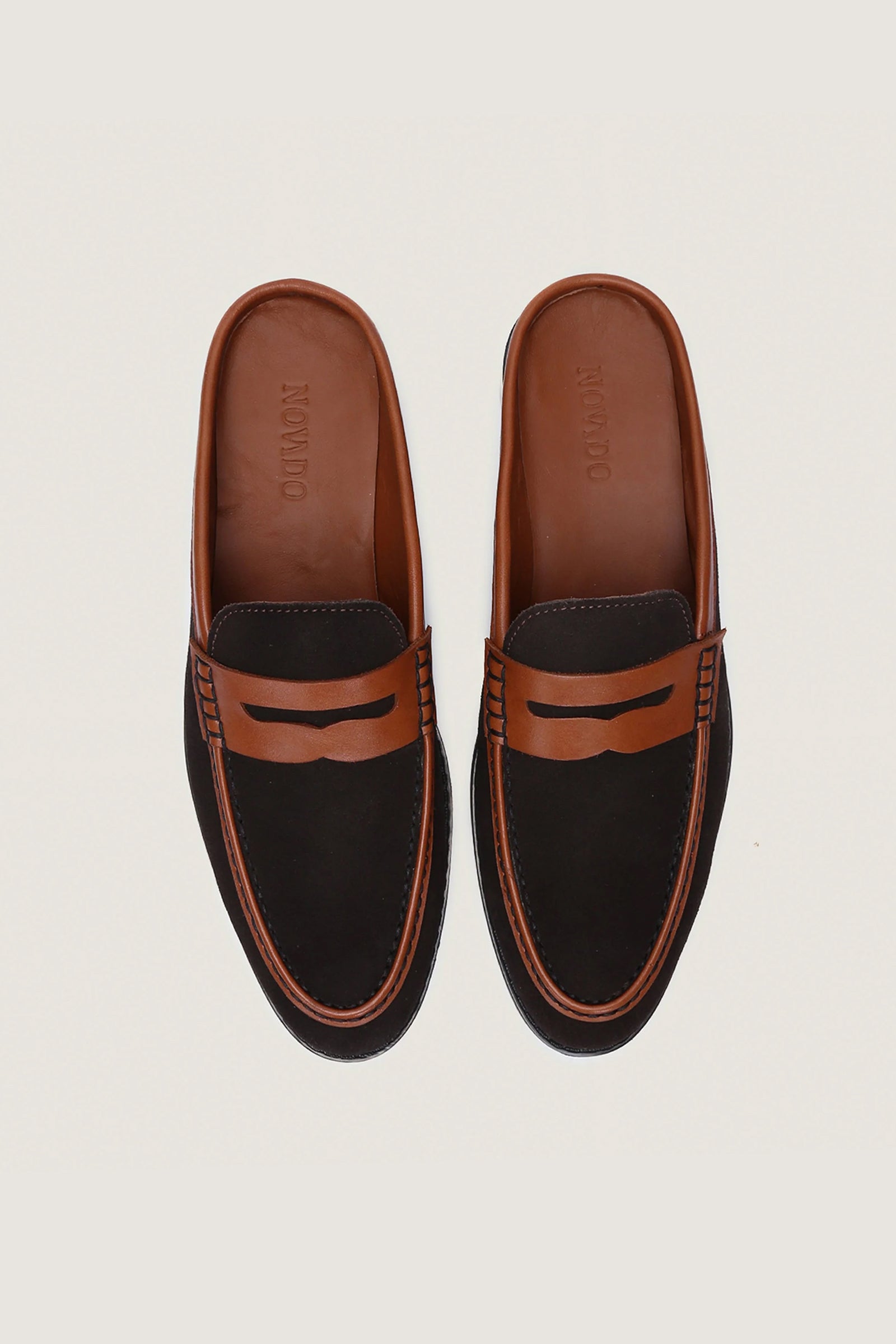 Suede Leather Penny Mules with Rubber Sole Novado