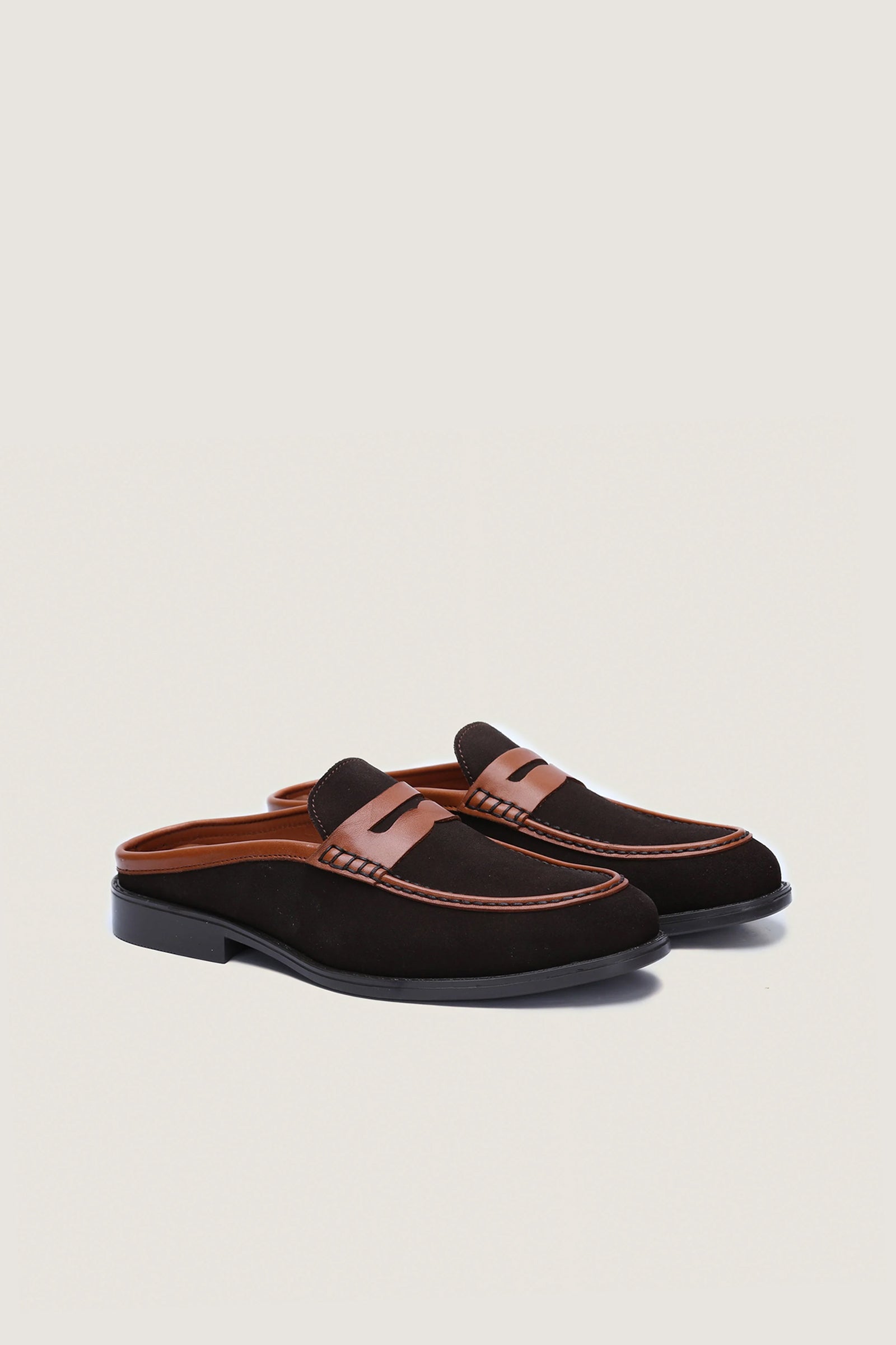 Suede Leather Penny Mules with Rubber Sole Novado