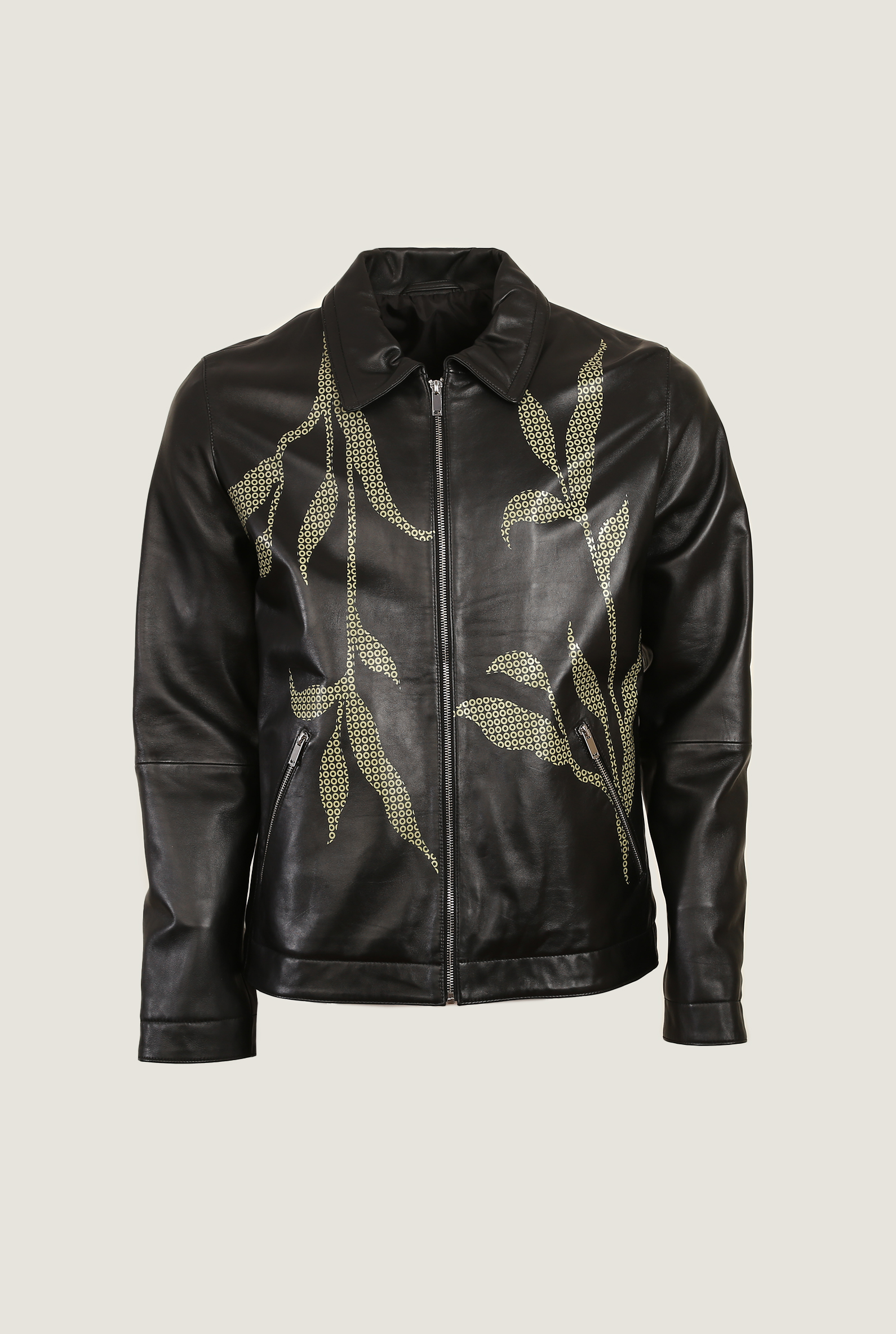 Embroided Bomber Leather Jacket | Men