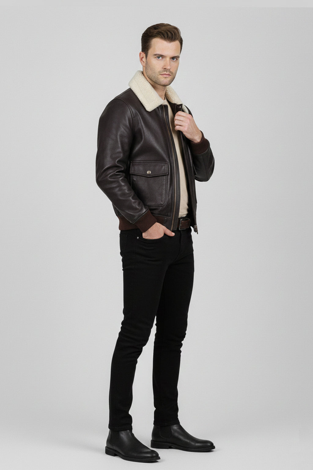 Airin G-1 Pilot Leather Jacket With Fur Collar