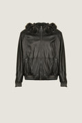 Bomber Leather Jacket With Fur Hoodie | Men
