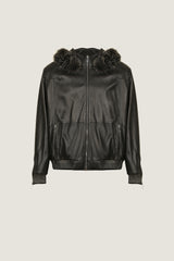 Bomber Leather Jacket With Fur Hoodie | Men