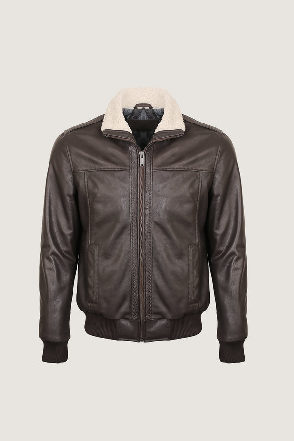 Bomber Full Grain Leather Jacket With Fur Collar