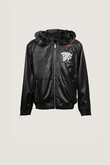 Bomber Leather Jacket With Fur Hoodie | Men