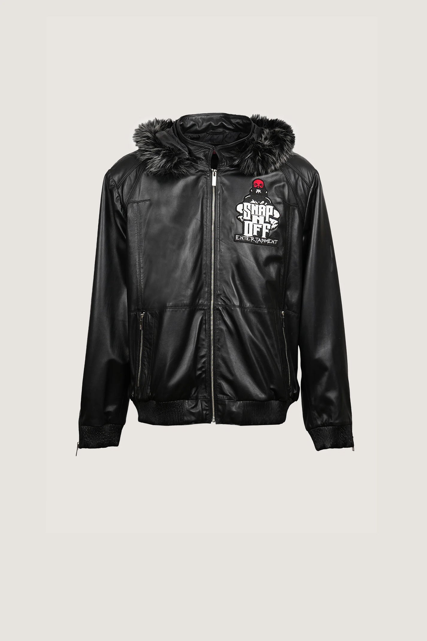 Bomber Leather Jacket With Fur Hoodie | Men