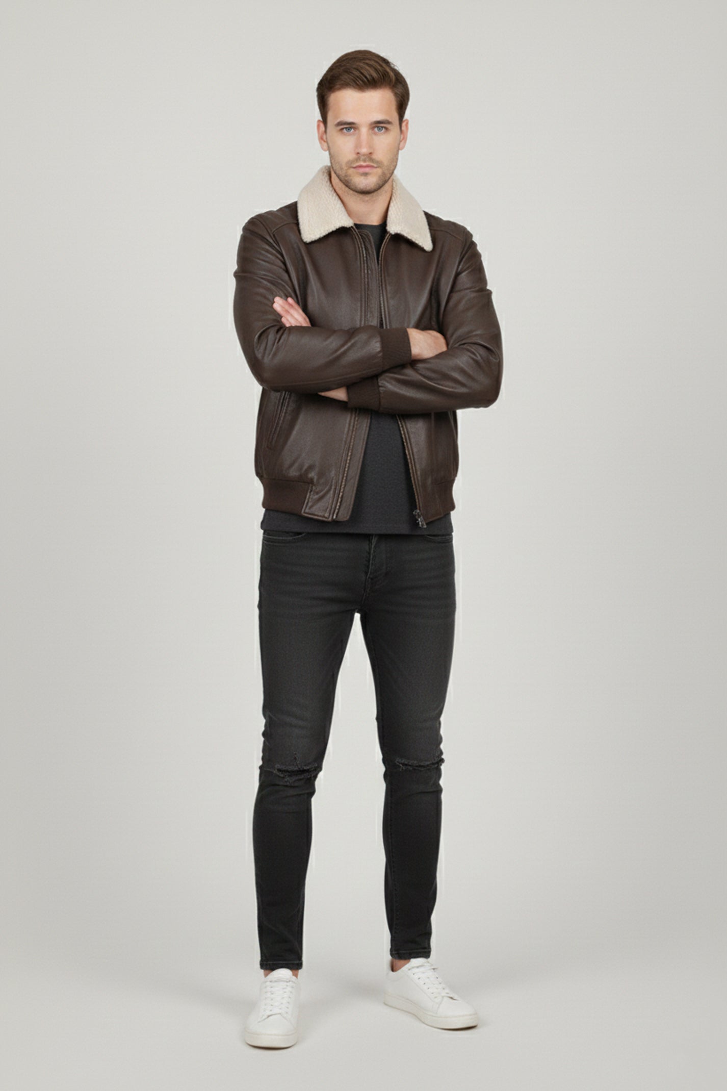 A2 Aviator Leather Jacket With Fur Collar