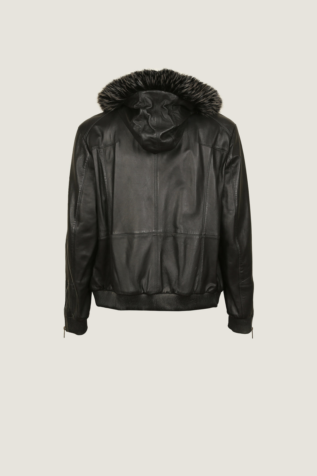 Bomber Leather Jacket With Fur Hoodie | Men
