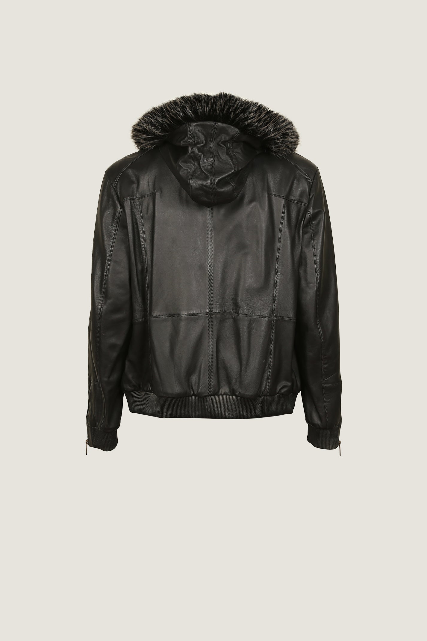 Bomber Leather Jacket With Fur Hoodie | Men