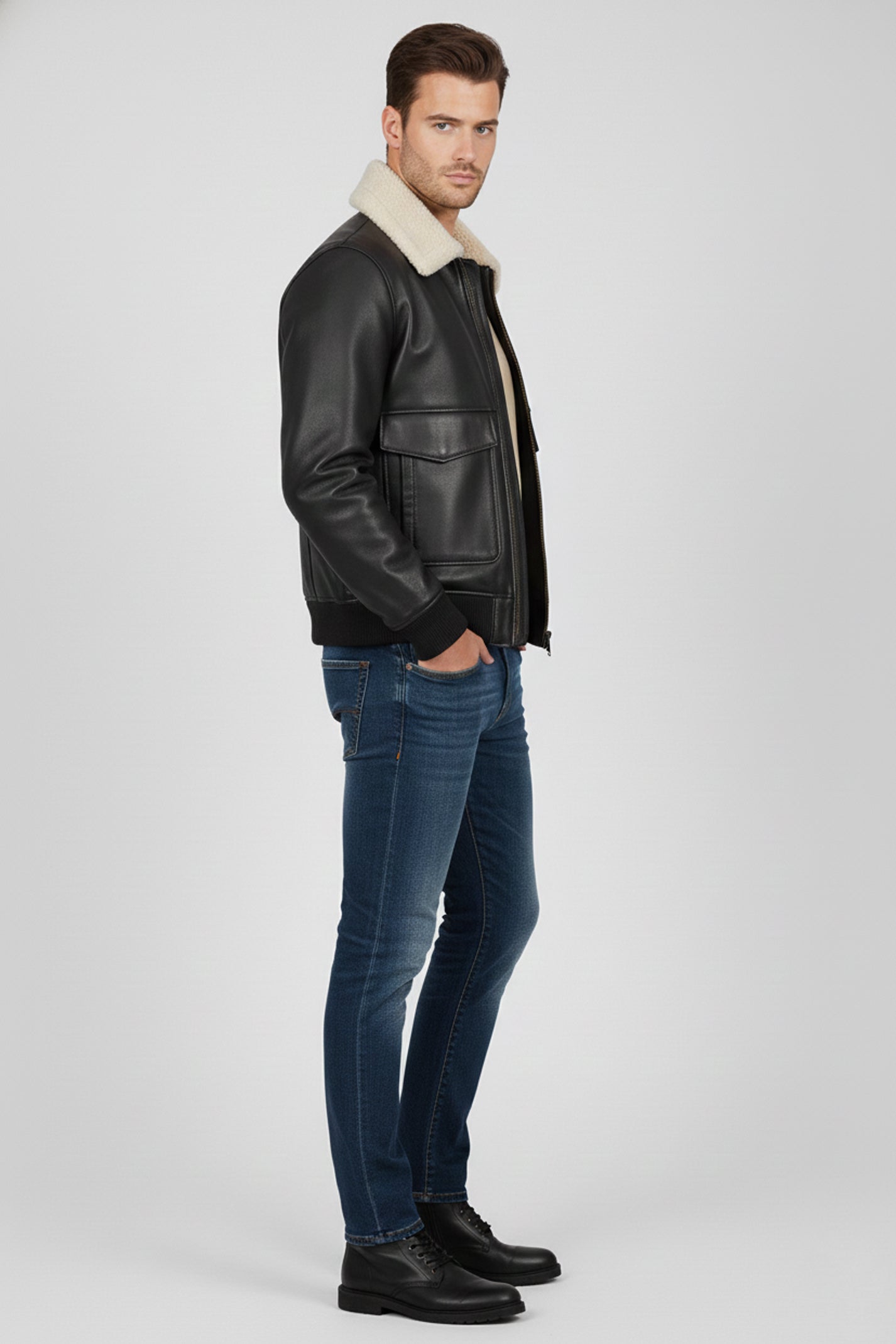 Airin G-1 Pilot Leather Jacket With Fur Collar