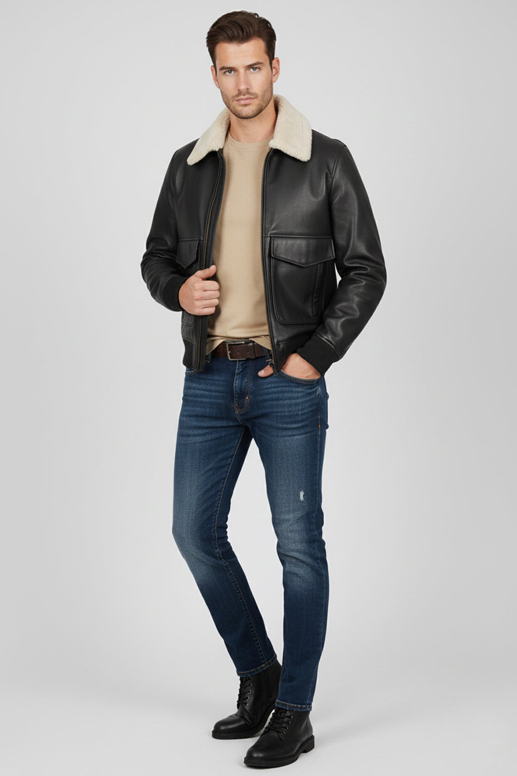 Airin G-1 Pilot Leather Jacket With Fur Collar