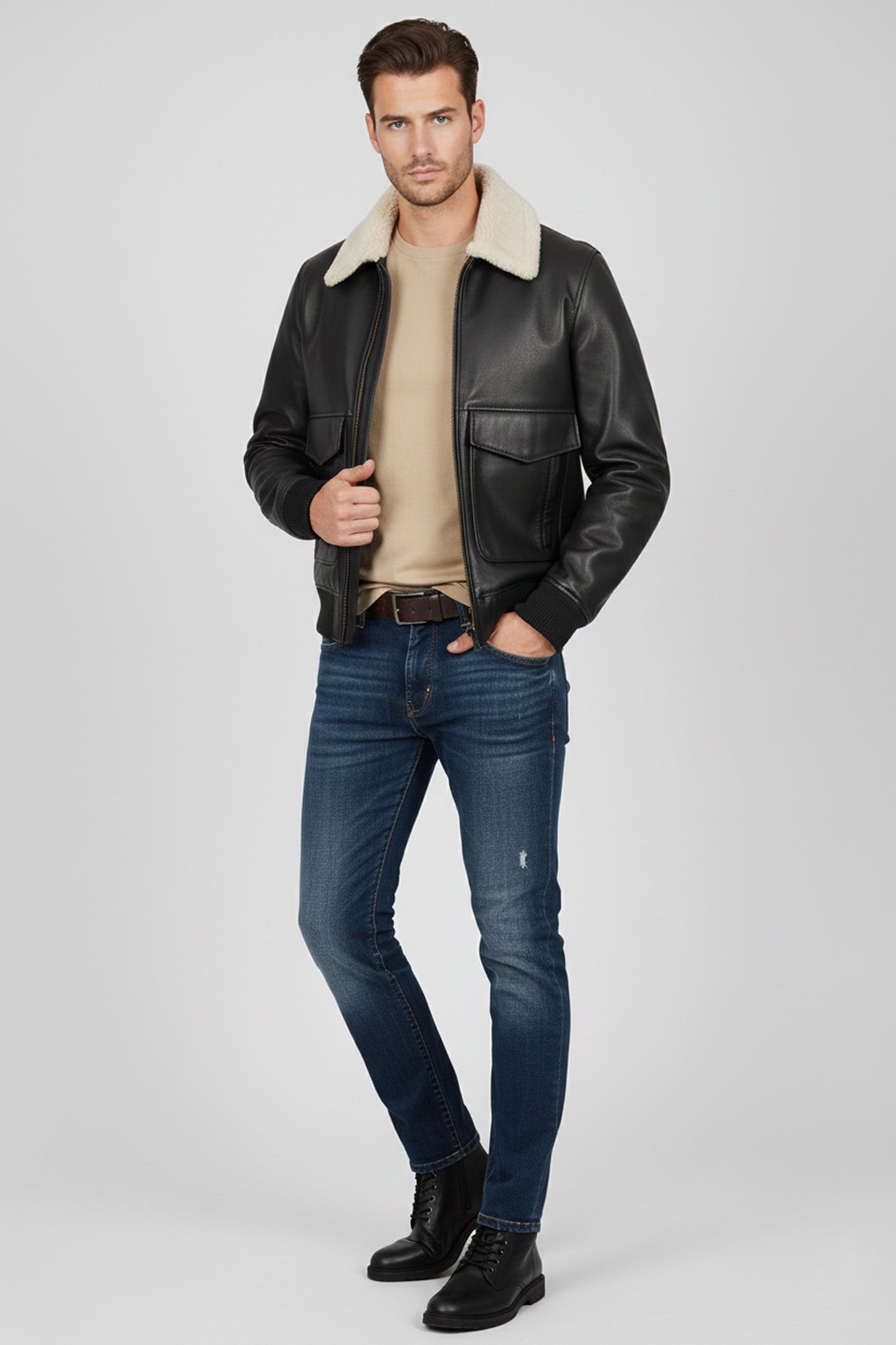 Airin G-1 Pilot Leather Jacket With Fur Collar