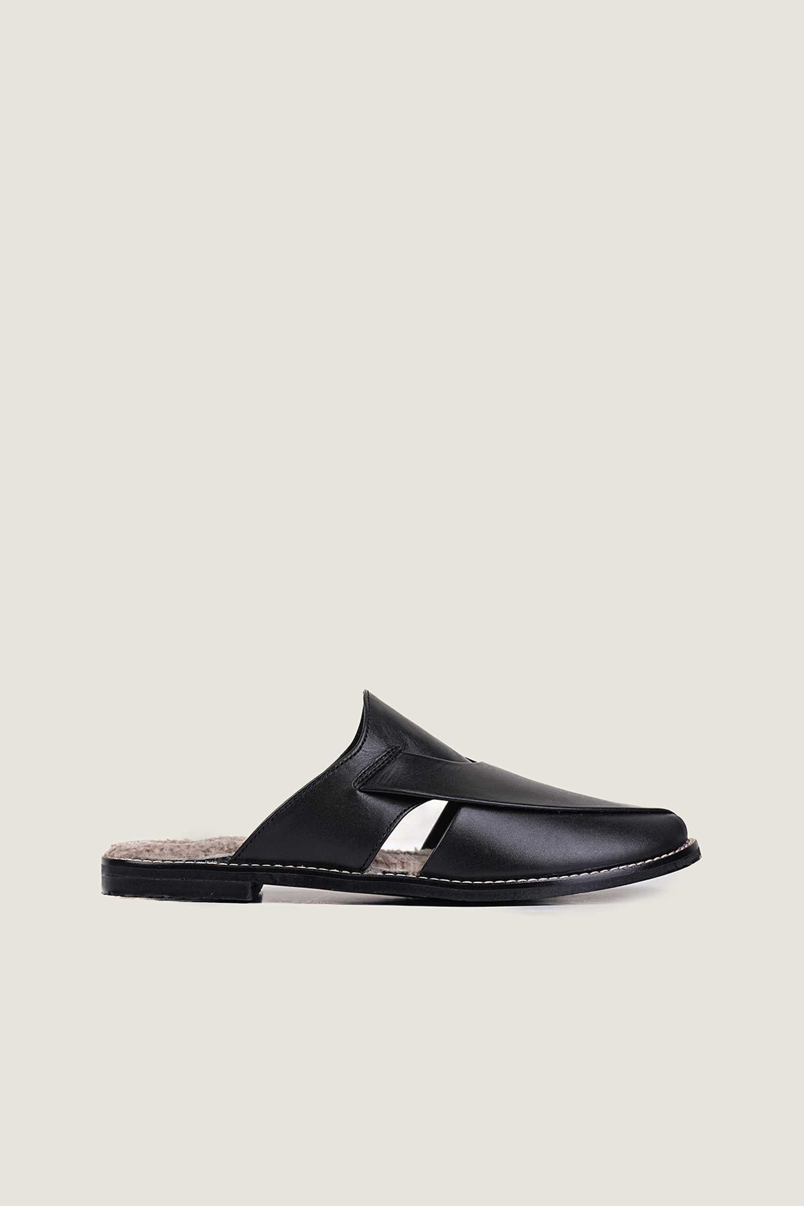 Cozy Black Peshawari Mules with Memory Foam Insole - Handmade in Pakistan