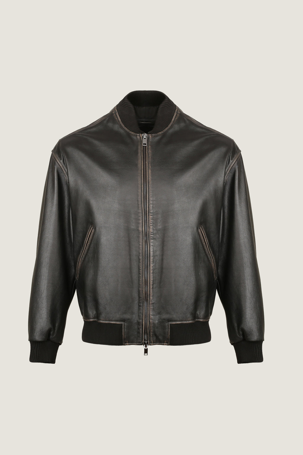 Oversized Bomber Leather Jacket | Men