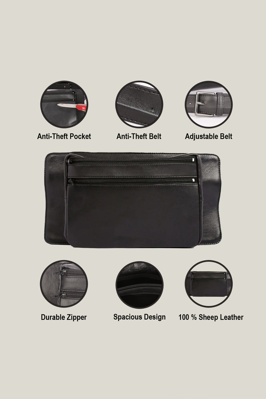Hajj & Umrah Full Grain Leather Anti Theft Funny Pouch | Ihram Belt