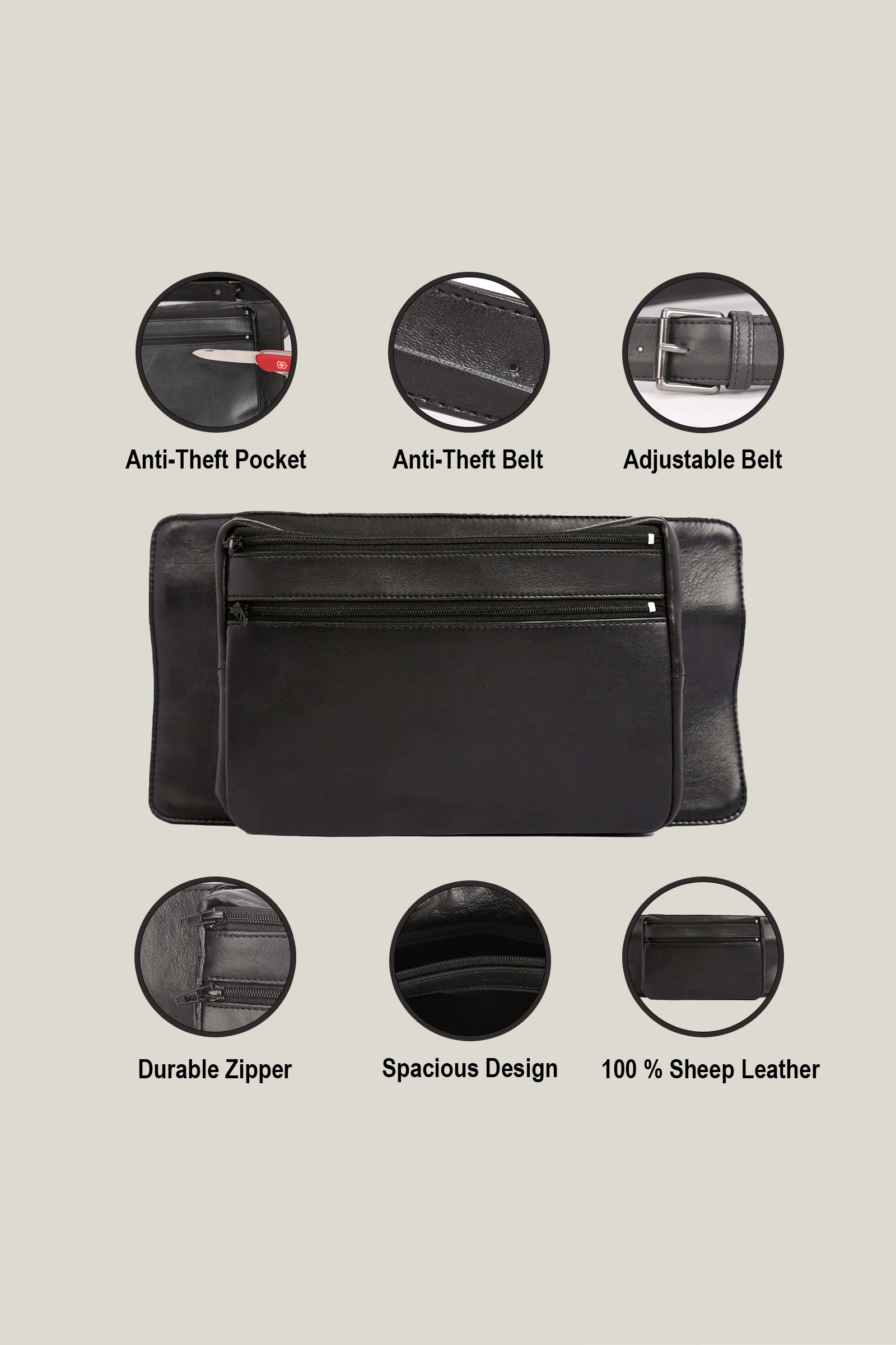 Hajj & Umrah Full Grain Leather Anti Theft Funny Pouch | Ihram Belt