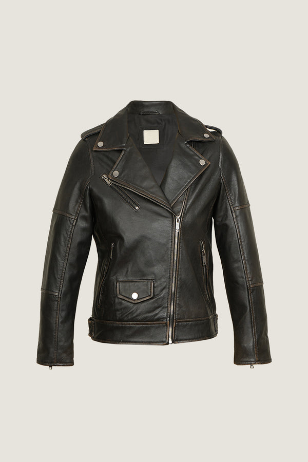 Women's Patchwork Biker Leather Jacket