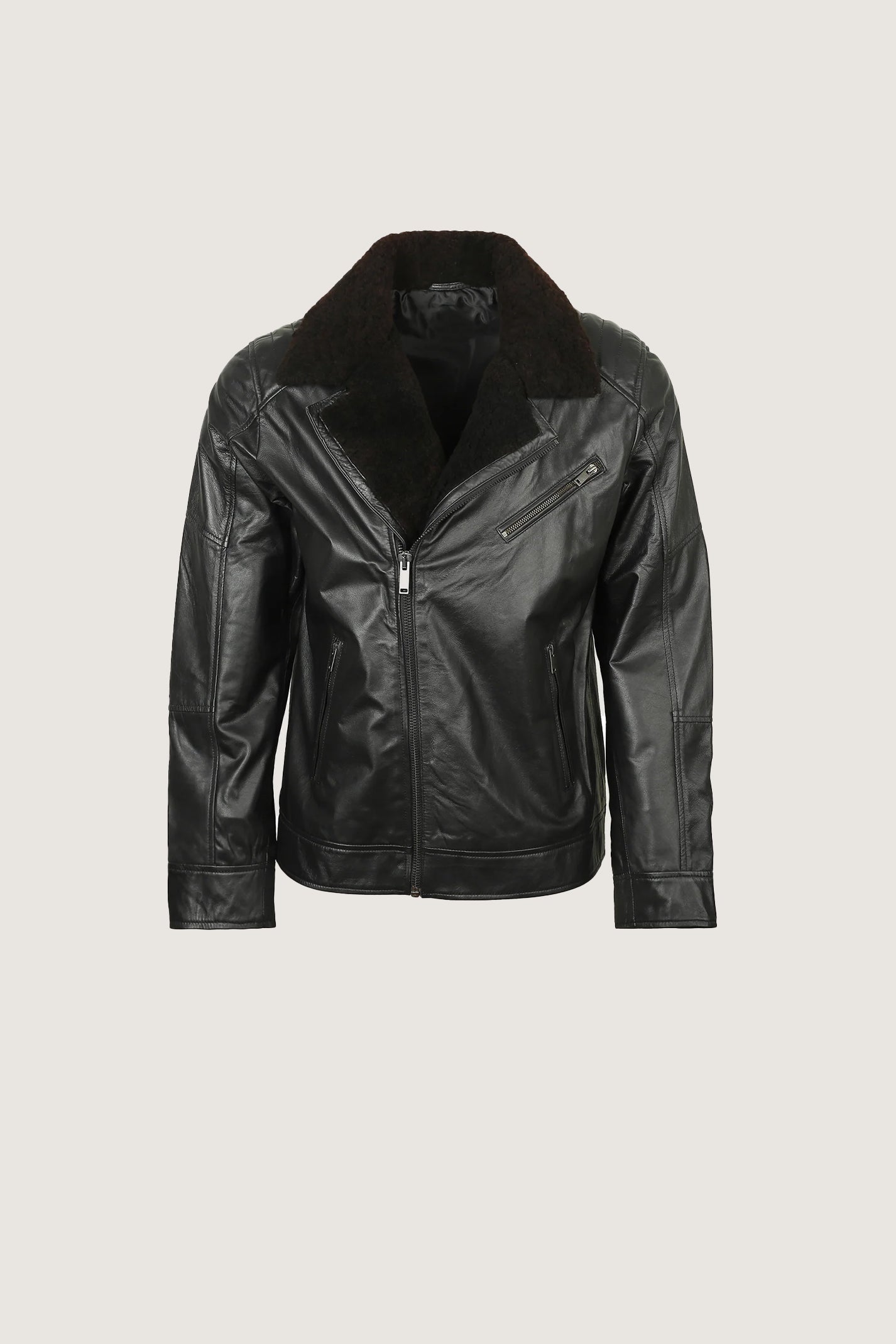 Biker Leather Jacket With Fur Collar | Men