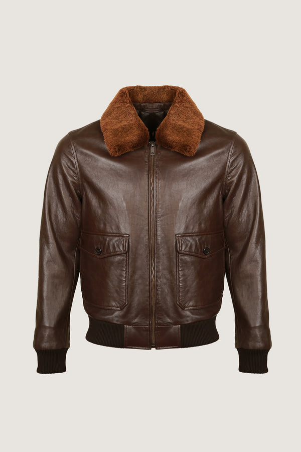 2 Pocket Style Leather Jacket With Fur Collar