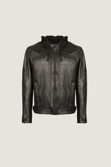 Classic Leather Jacket With Hoodie | Men