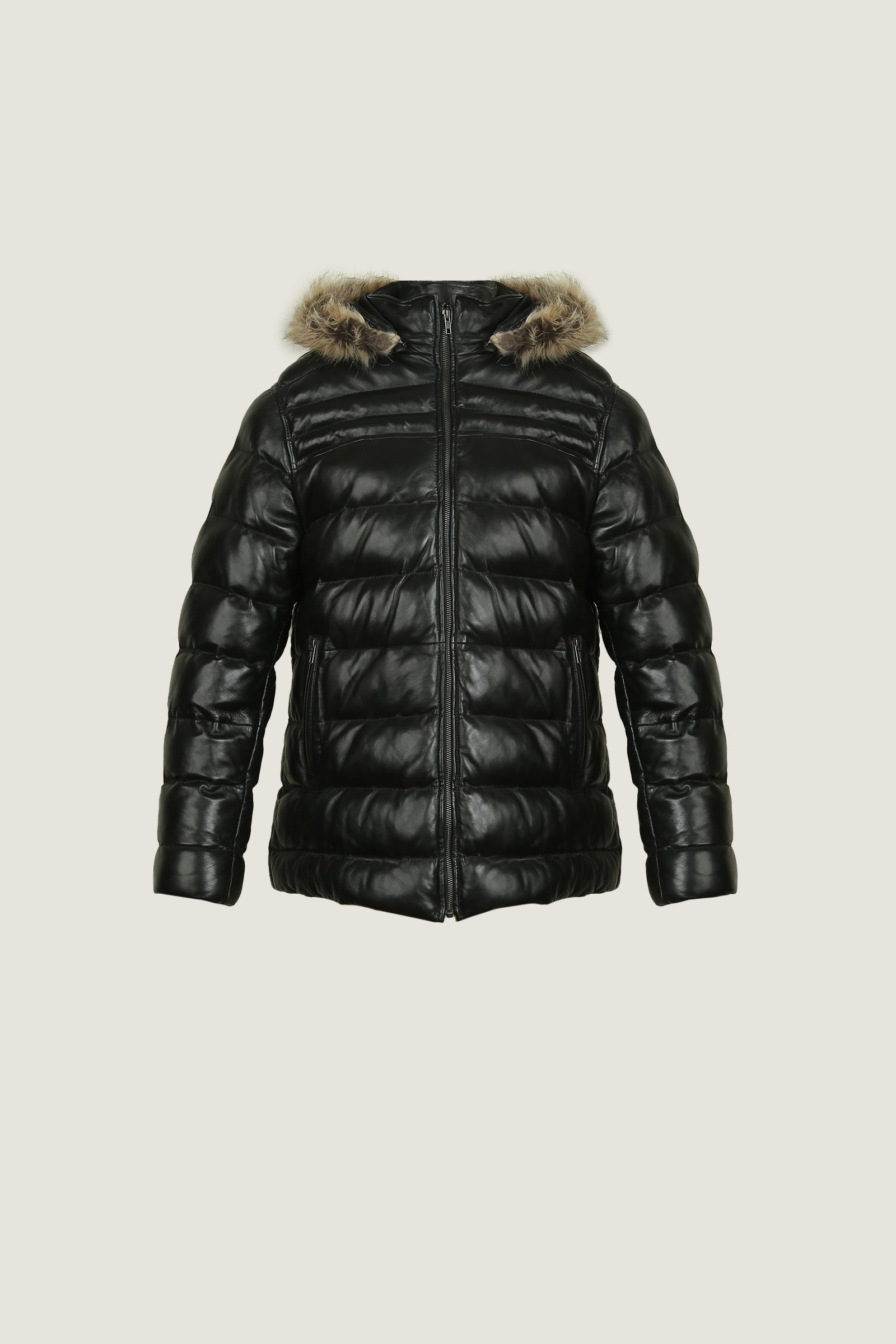 Crimson Puffer Leather Jacket| Women