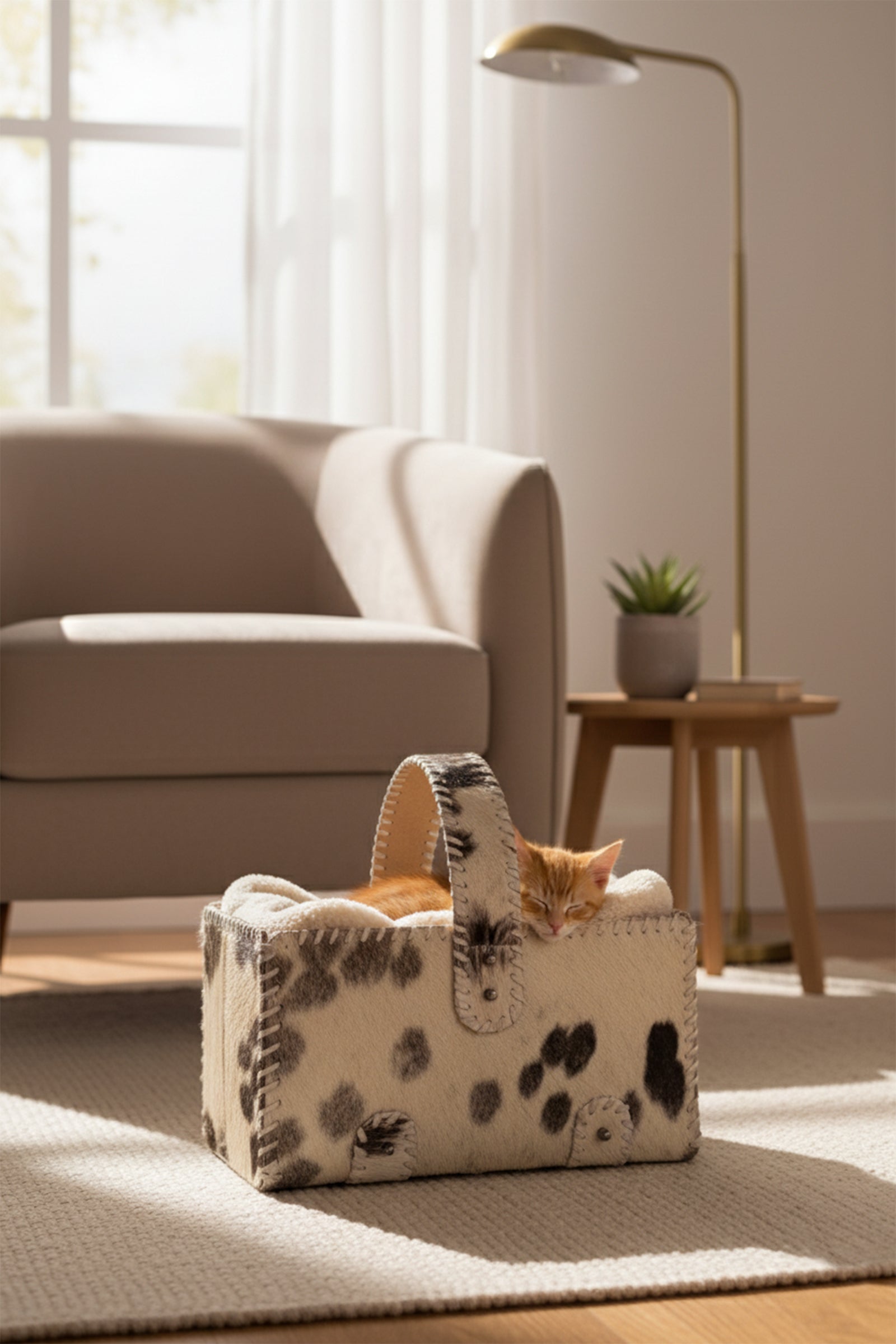 Cow Hairon Leather Pet Basket