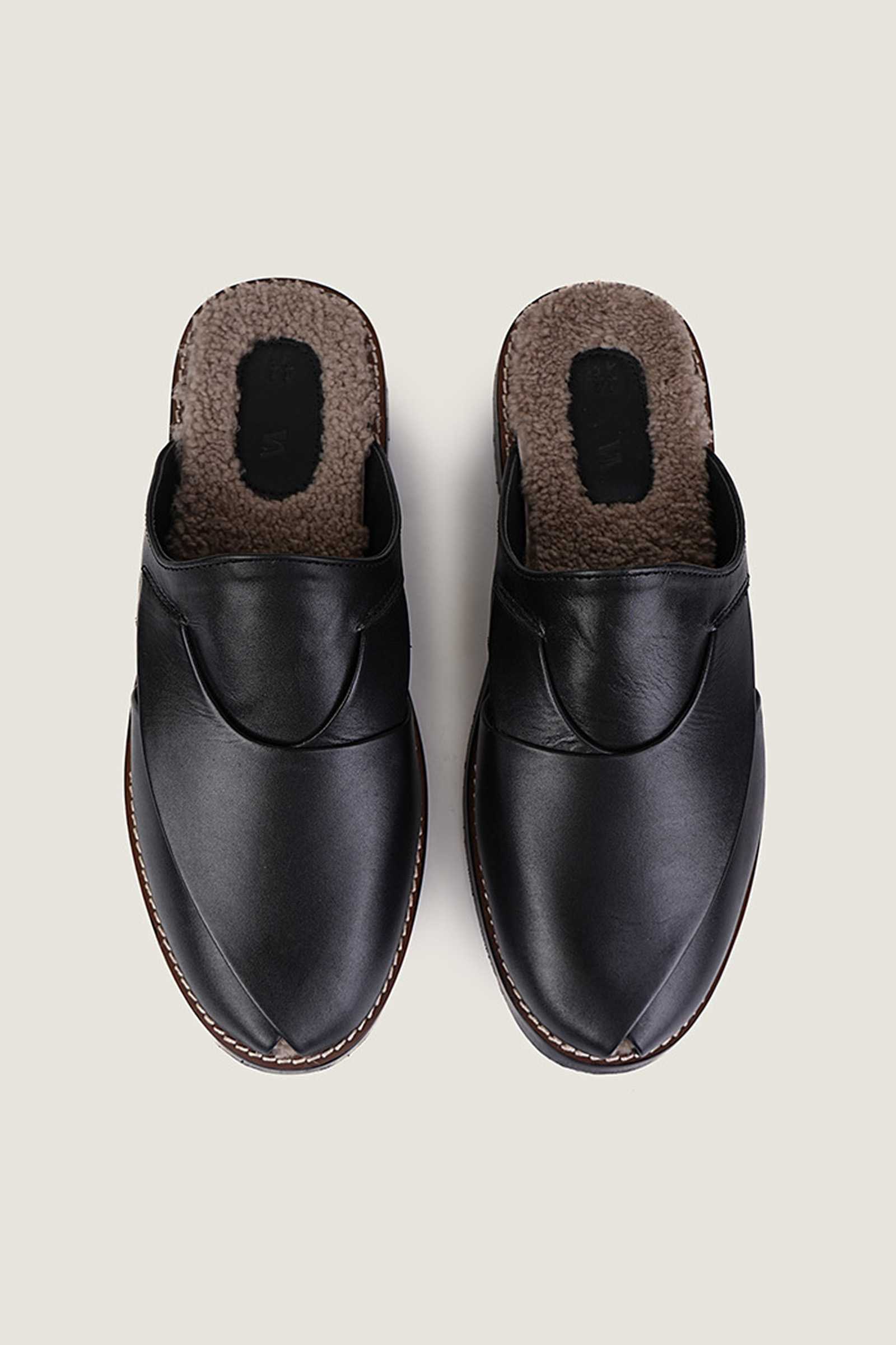 Cozy Black Peshawari Mules with Memory Foam Insole - Handmade in Pakistan