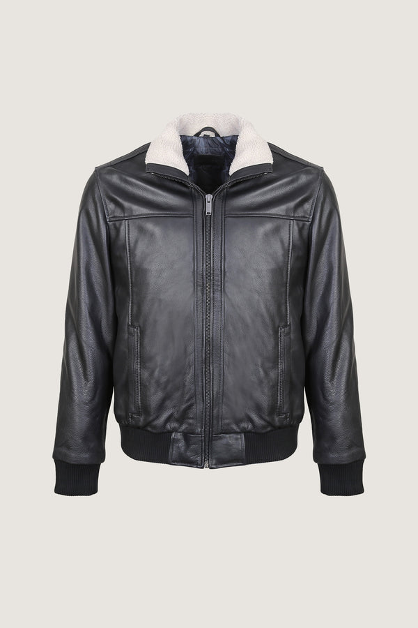 Bomber Full Grain Leather Jacket With Fur Collar