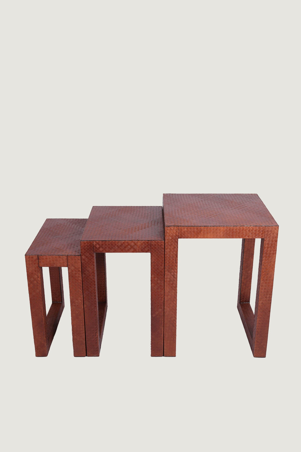 Vintage Style Leather Coverd Woven Nesting Table