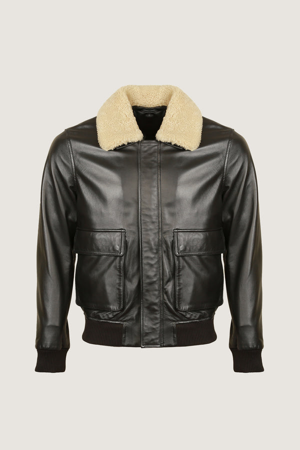 2 Pocket Style Leather Jacket With Fur Collar