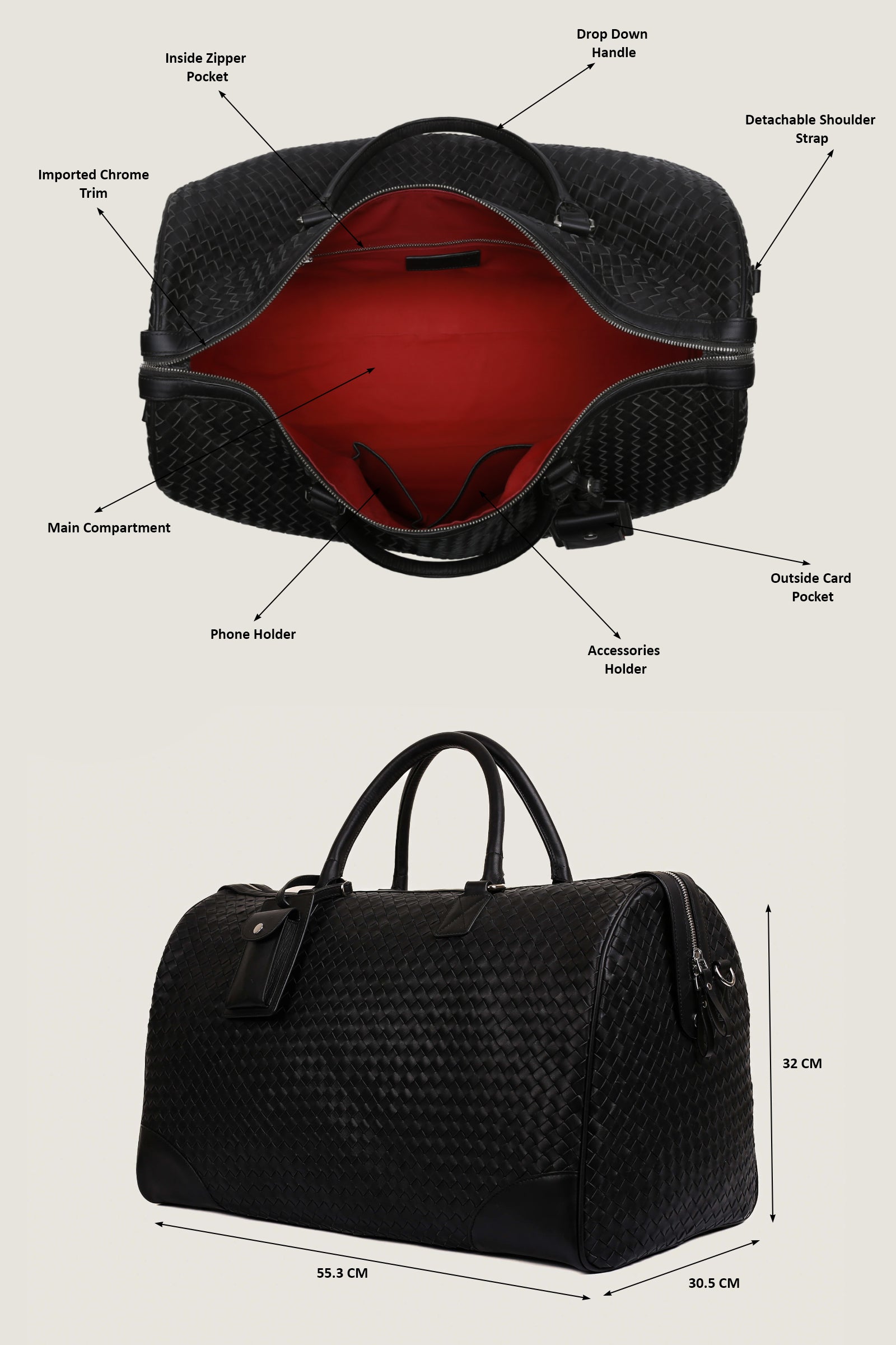 Woven Leather Duffle Bag