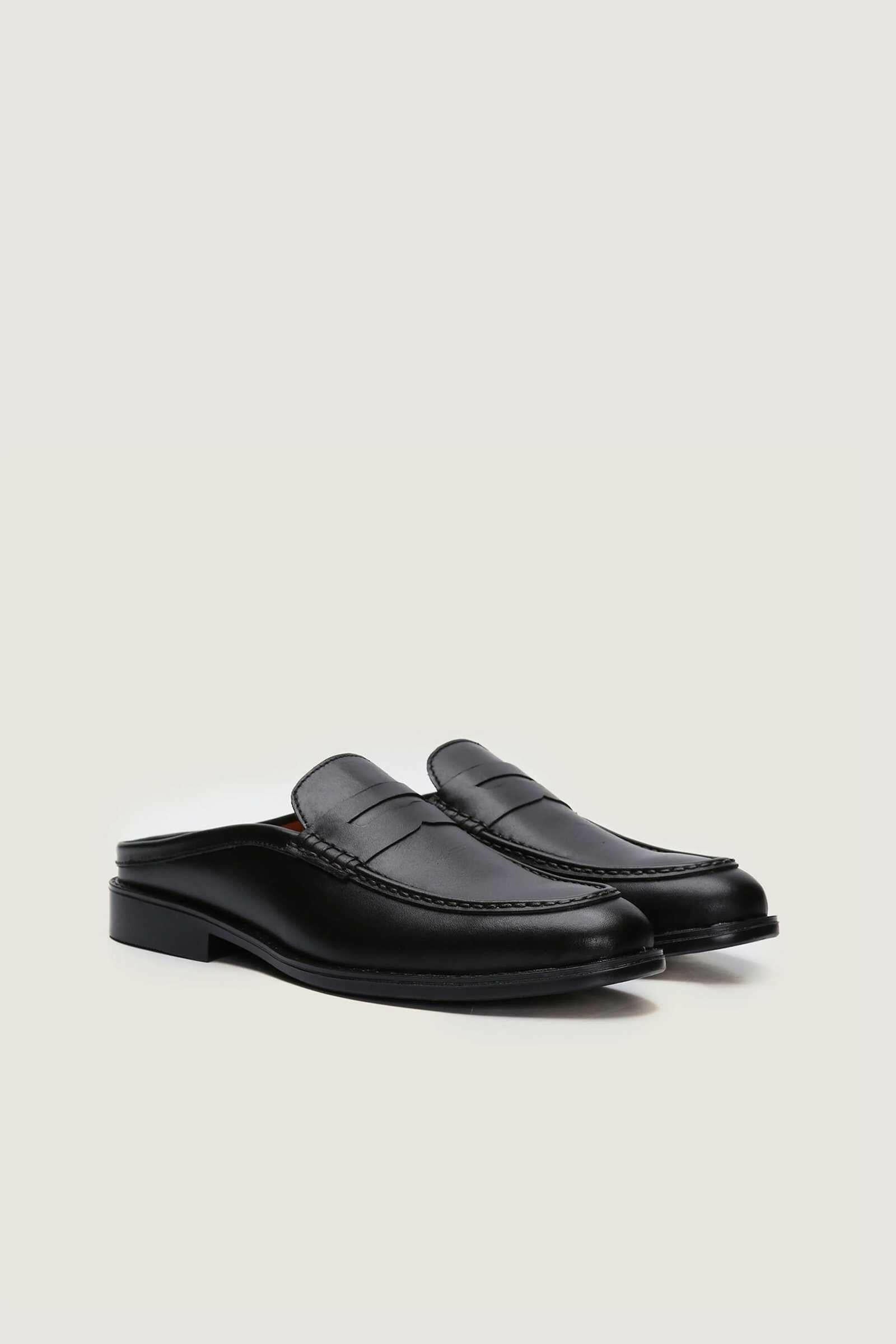 Full Grain Leather Penny Mules with Rubber Sole Novado