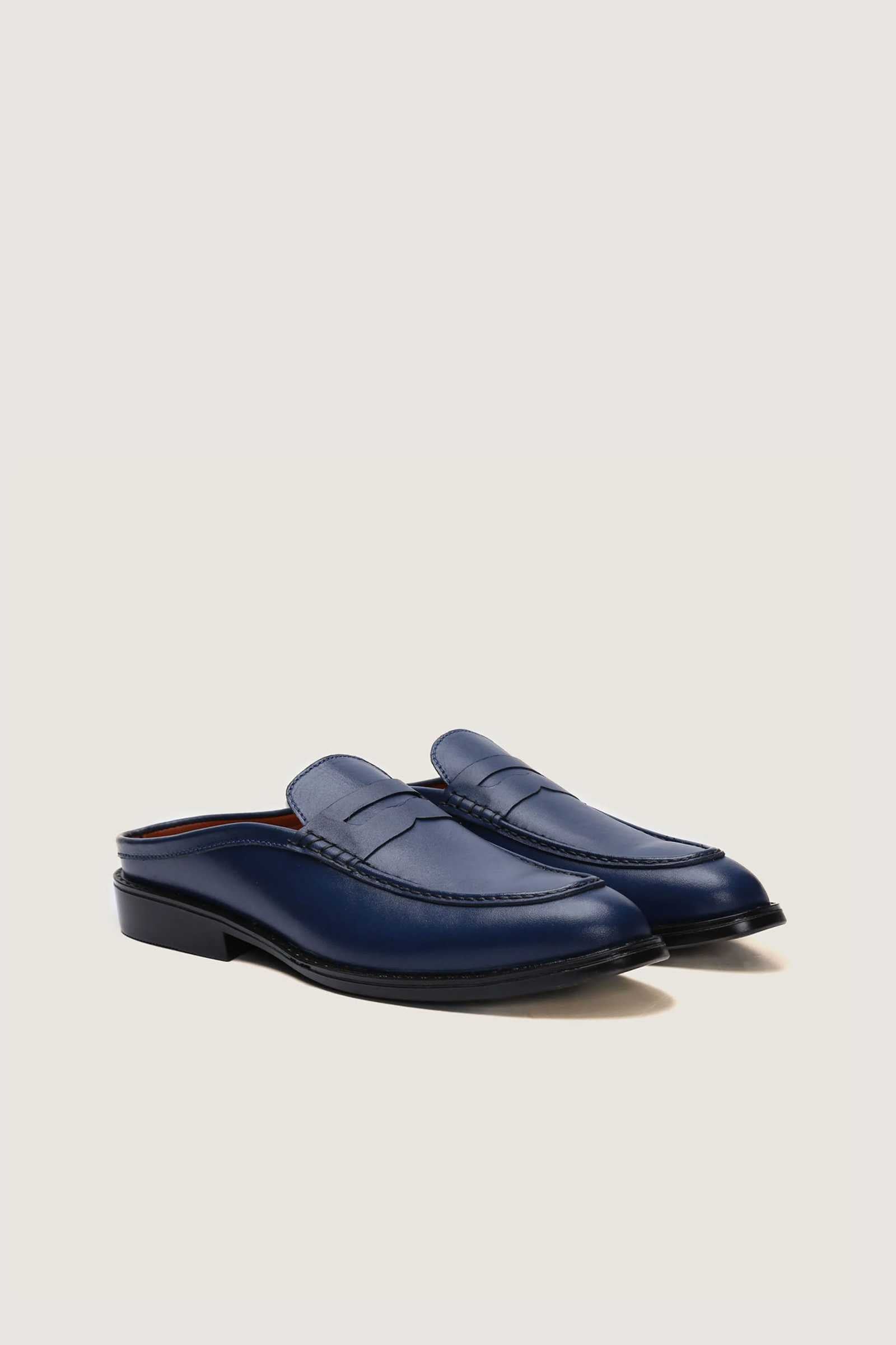 Full Grain Leather Penny Mules with Rubber Sole Novado