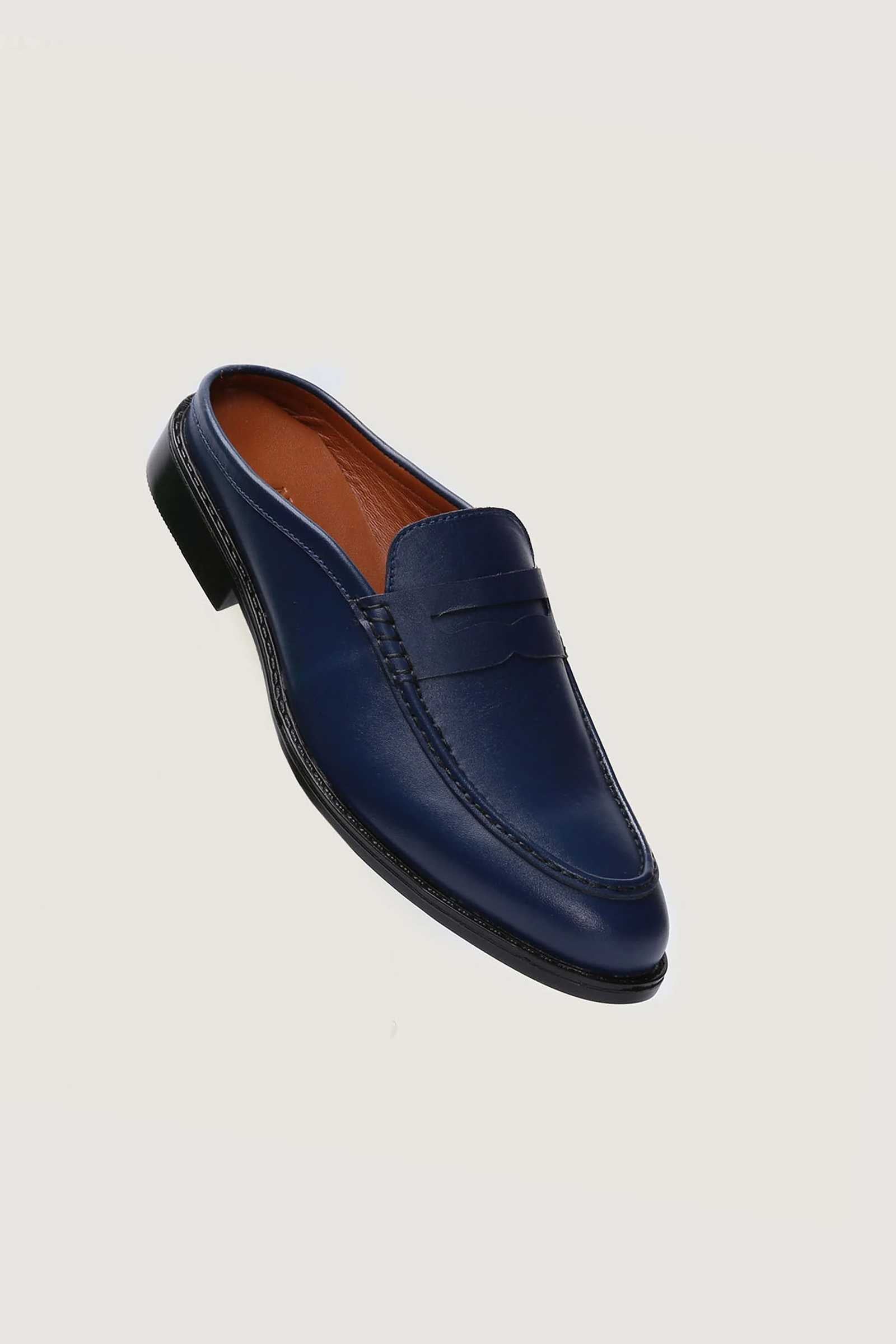 Full Grain Leather Penny Mules with Rubber Sole Novado