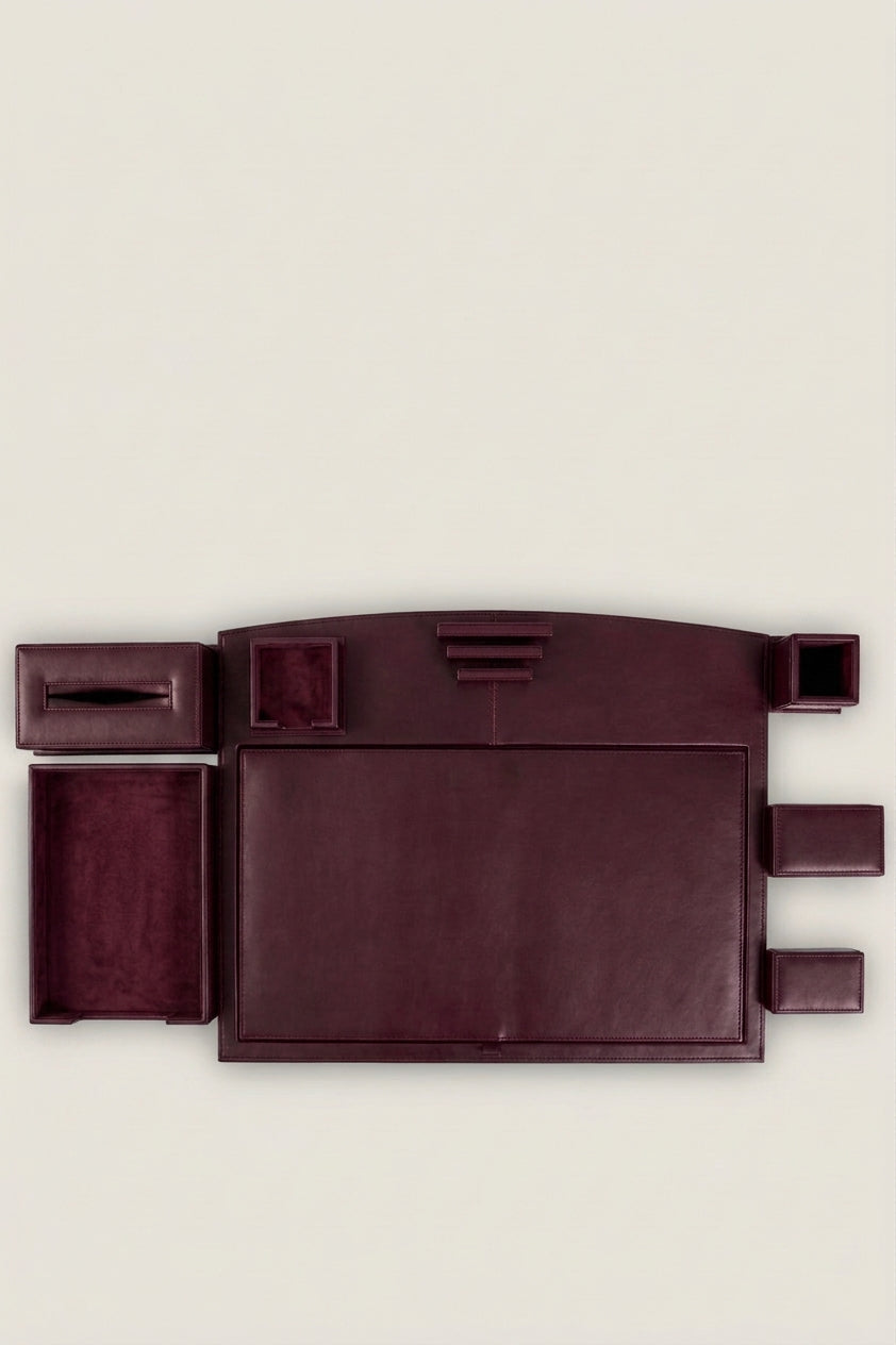 7-Piece Genuine Cow Leather Executive Desk Organizer Set